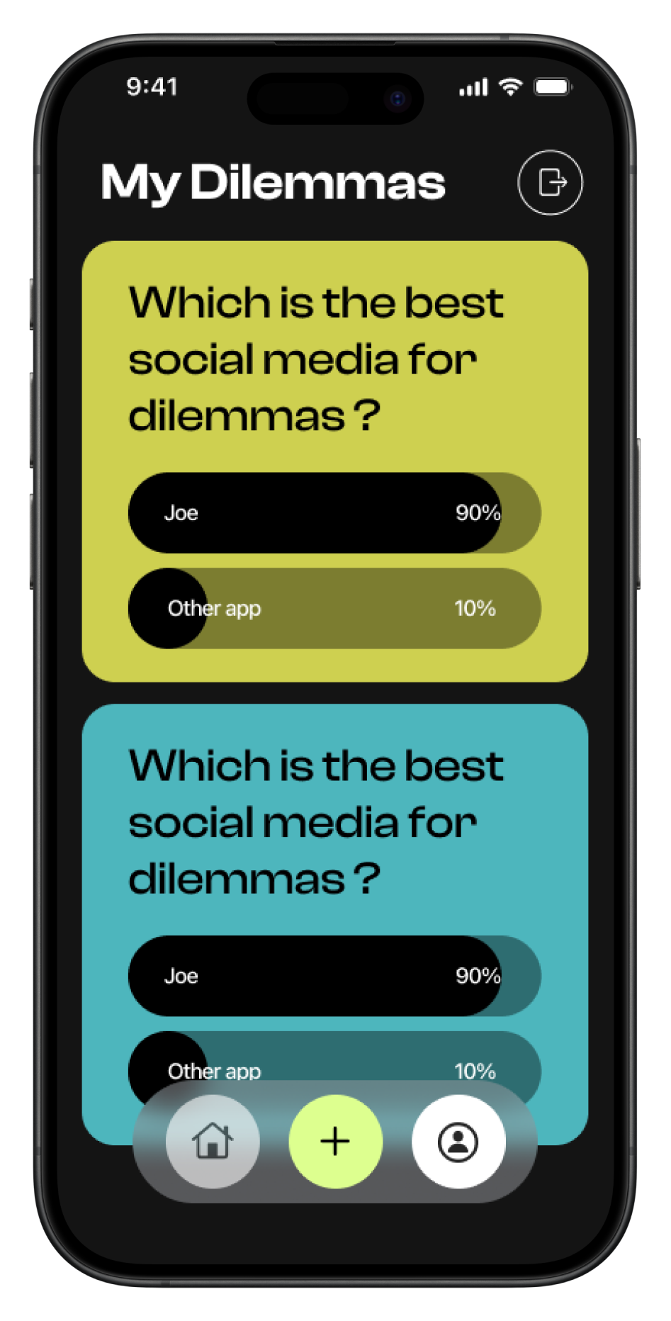 My Dilemmas screen Joe App
